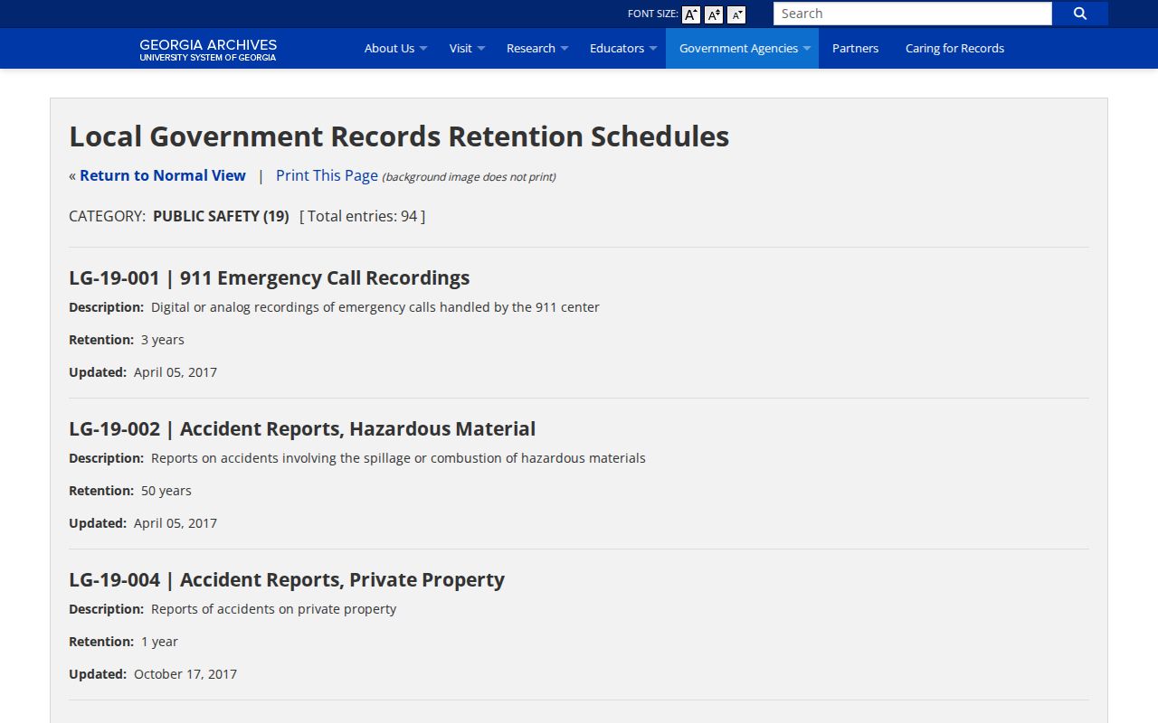Georgia Archives local jail booking record retention schedule for Butts County records