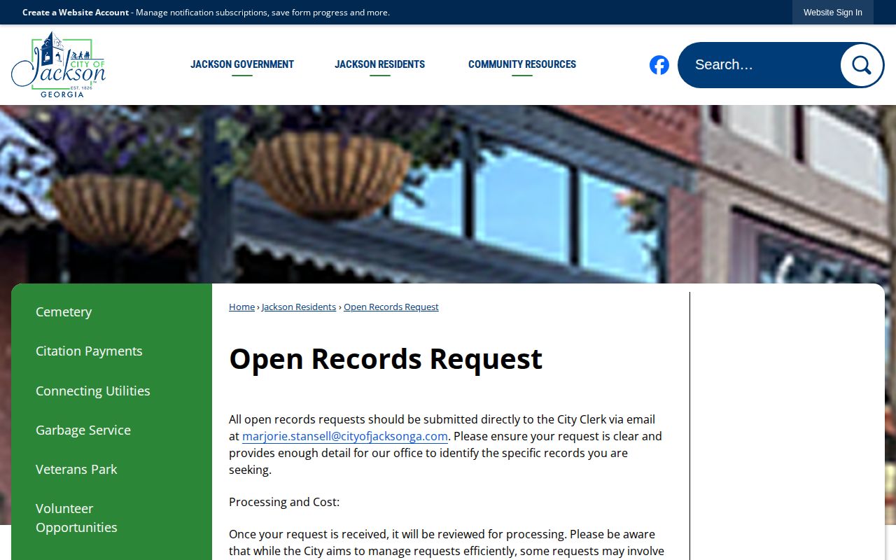 Jackson Georgia open records request route for Jackson Police Department records